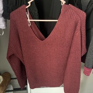 Red cropped sweater with crossed back detail size: S